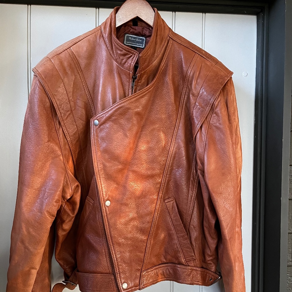 Michael Hoban Brown North Beach Leather Flight Bomber Jacket